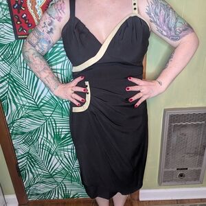 Black and Tan Sleeveless Cocktail Dress